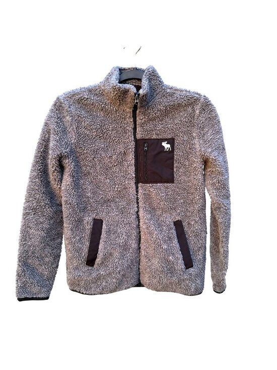 abercrombie kids Other - Abercrombie Kids Sherpa Fleece Zip Jacket 11 12 Boys Gray Pocket Moose Logo